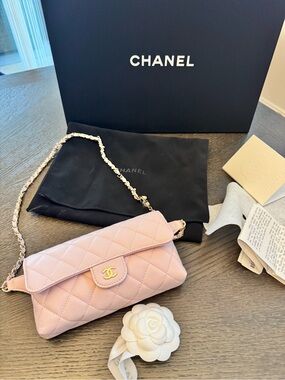 BRAND NEW Chanel Belt WOC in caviar BELT Pink Quilted wallet on chain